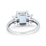 Emerald Cut Art Deco Three Stone Wedding Ring Lab Created White Opal 925 Sterling Silver