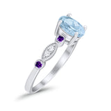 Vintage Style Oval Bridal Wedding Engagement Ring Round Amethyst Simulated Aquamarine CZ 925 Sterling Silver