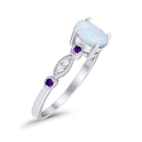 Vintage Style Oval Bridal Wedding Ring Round Amethyst Lab Created White Opal 925 Sterling Silver