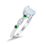 Vintage Style Oval Bridal Wedding Ring Round Green Emerald Lab Created White Opal 925 Sterling Silver