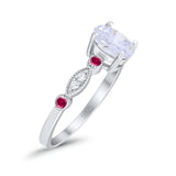 Vintage Style Oval Bridal Wedding Engagement Ring Round Ruby Simulated Cubic Zirconia 925 Sterling Silver