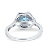 Art Deco Hexagon Wedding Bridal Ring Round Simulated Aquamarine CZ 925 Sterling Silver