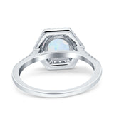 Art Deco Hexagon Wedding Bridal Ring Round Lab Created White Opal 925 Sterling Silver