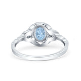 Art Deco Oval Vintage Style Bridal Wedding Engagement Ring Simulated Aquamarine CZ 925 Sterling Silver