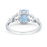 Oval Art Deco Bridal Wedding Engagement Ring Simulated Aquamarine CZ 925 Sterling Silver