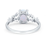 Oval Art Deco Bridal Wedding Engagement Ring Lab Created White Opal 925 Sterling Silver
