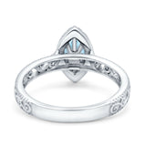 Halo Art Deco Bridal Wedding Engagement Ring Marquise Simulated Aquamarine CZ 925 Sterling Silver