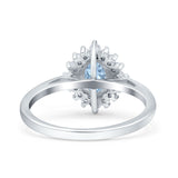 Halo Oval Art Deco Bridal Wedding Ring Simulated Aquamarine CZ 925 Sterling Silver