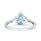 Teardrop Pear Art Deco Engagement Bridal Ring Triangle Simulated Aquamarine CZ 925 Sterling Silver