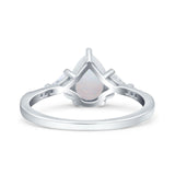 Teardrop Pear Art Deco Engagement Bridal Ring Triangle Lab Created White Opal 925 Sterling Silver