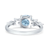 Round Marquise Art Deco Five Stone Engagement Bridal Ring Simulated Aquamarine CZ 925 Sterling Silver