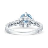 Art Deco Wedding Bridal Ring Round Simulated Aquamarine CZ 925 Sterling Silver