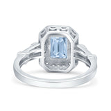 Art Deco Emerald Cut Wedding Bridal Ring Simulated Aquamarine CZ 925 Sterling Silver