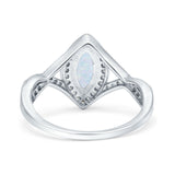 Art Deco Bridal Wedding Engagement Ring Marquise Lab Created White Opal 925 Sterling Silver