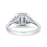 Emerald Cut Art Deco Wedding Engagement Ring Baguette Simulated Cubic Zirconia 925 Sterling Silver
