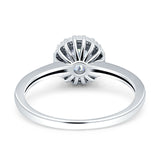 Art Deco Wedding Ring Halo Round Simulated Cubic Zirconia Stones 925 Sterling Silver