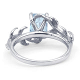 Art Deco Engagement Ring Natural Leaf Design Emerald Cut Simulated Aquamarine 925 Sterling Silver Wholesale