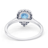 Teardrop Pear Vintage Style Halo Engagement Ring Simulated Aquamarine 925 Sterling Silver Wholesale