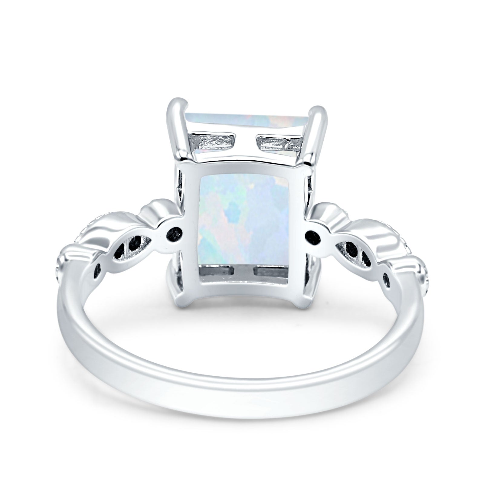Vintage Emerald Cut Engagement Ring Lab Created White Opal 925 Sterlin