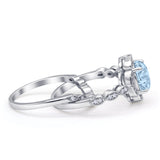 Round Floral Bridal Set Piece Vintage Style Engagement Ring Simulated Aquamarine 925 Sterling Silver Wholesale