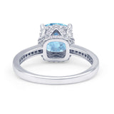 Elegant Hidden Halo Cushion Engagement Ring Simulated Aquamarine 925 Sterling Silver Wholesale