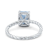 Vintage Twisted Band Emerald Cut Engagement Ring Simulated Aquamarine CZ 925 Sterling Silver Wholesale