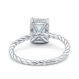Vintage Twisted Band Emerald Cut Engagement Ring Lab Created White Opal 925 Sterling Silver Wholesale