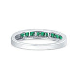 14K White Gold 0.25ct Round 3mm Art Deco G SI Half Eternity Green Emerald Band Diamond Engagement Wedding Ring Size 6.5