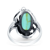 Oval Leaf Petite Dainty Simulated Turquoise Ring Solid Oxidized 925 Sterling Silver