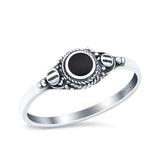 Vintage Style Round Simulated Black Onyx Ring Solid Oxidized 925 Sterling Silver
