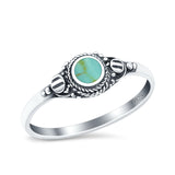 Vintage Style Round Simulated Turquoise Ring Solid Oxidized 925 Sterling Silver