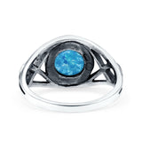 Infinity Shank Lab Created Blue Opal Ring Solid Round Oxidized 925 Sterling Silver