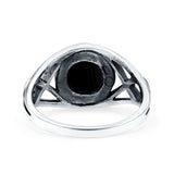 Infinity Shank Simulated Black Onyx Ring Solid Round Oxidized 925 Sterling Silver