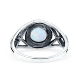 Infinity Shank Lab Created White Opal Ring Solid Round Oxidized 925 Sterling Silver