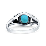 Petite Dainty Vintage Style Oval Simulated Turquoise Ring Solid Oxidized 925 Sterling Silver