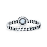 Chain Round Petite Dainty Lab Created White Opal Ring Solid Oxidized 925 Sterling Silver