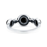 Three Stone Petite Dainty Vintage Style Round Simulated Black Onyx Ring Solid Oxidized 925 Sterling Silver