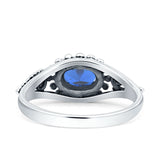 Petite Dainty Vintage Style Oval Thumb Ring Statement Fashion Simulated Blue Sapphire CZ 925 Sterling Silver