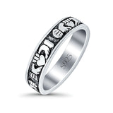 Claddagh Oxidized Band Solid 925 Sterling Silver Thumb Ring (6mm)