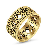 Weave Celtic Oxidized Band Solid Yellow Tone 925 Sterling Silver Thumb Ring (10mm)