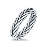 Rounded Braided Oxidized Band Solid 925 Sterling Silver Thumb Ring (5mm)