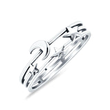 Moon & Stars Oxidized Band Solid 925 Sterling Silver Thumb Ring (6mm)