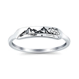 Mountains Oxidized Band Solid 925 Sterling Silver Thumb Ring (4mm)