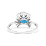 Crab Petite Dainty Thumb Ring Oval Oxidized Lab Created Blue Opal Statement Fashion Ring 925 Sterling Silver