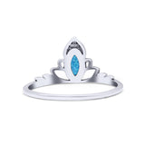 Marquise Petite Dainty Thumb Ring Oxidized Lab Created Blue Opal Statement Fashion Ring 925 Sterling Silver