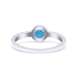 Petite Dainty Thumb Ring Round Statement Fashion Ring Lab Created Blue Opal Oxidized 925 Sterling Silver