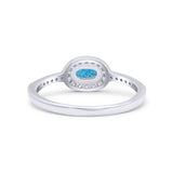 Halo Oval Petite Dainty Thumb Ring Lab Created Blue Opal Statement Fashion Ring Solid 925 Sterling Silver
