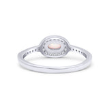Halo Oval Petite Dainty Thumb Ring Lab Created White Opal Statement Fashion Ring Solid 925 Sterling Silver