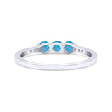 Petite Dainty Three Stone Thumb Ring Round Statement Fashion Ring Lab Created Blue Opal 925 Sterling Silver