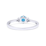 Three Stone Lab Created Blue Opal Petite Dainty Thumb Ring Round Statement Fashion Ring 925 Sterling Silver